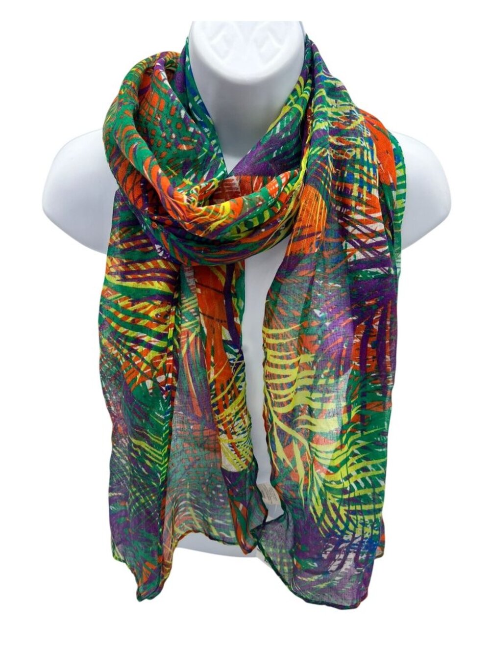 NWT Christopher & Banks Womens Tropical Palm Leaf Print Sheer Scarf Multicolor